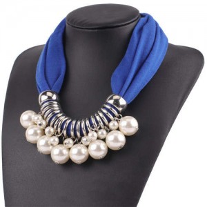 Elegant Pearl Pendant Women Short Style Graceful Fashion Scarf Necklace - Royal Blue