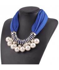 Elegant Pearl Pendant Women Short Style Graceful Fashion Scarf Necklace - Royal Blue