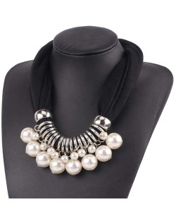 Elegant Pearl Pendant Women Short Style Graceful Fashion Scarf Necklace - Black