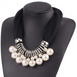 Elegant Pearl Pendant Women Short Style Graceful Fashion Scarf Necklace - Black