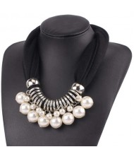 Elegant Pearl Pendant Women Short Style Graceful Fashion Scarf Necklace - Black