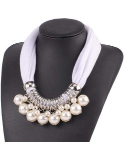 Elegant Pearl Pendant Women Short Style Graceful Fashion Scarf Necklace - White