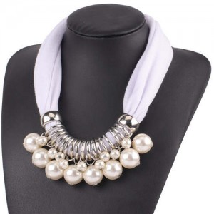 Elegant Pearl Pendant Women Short Style Graceful Fashion Scarf Necklace - White