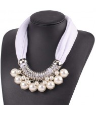 Elegant Pearl Pendant Women Short Style Graceful Fashion Scarf Necklace - White