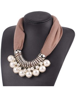 Elegant Pearl Pendant Women Short Style Graceful Fashion Scarf Necklace - Brown