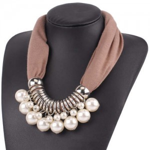 Elegant Pearl Pendant Women Short Style Graceful Fashion Scarf Necklace - Brown