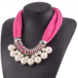 Elegant Pearl Pendant Women Short Style Graceful Fashion Scarf Necklace - Rose