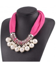 Elegant Pearl Pendant Women Short Style Graceful Fashion Scarf Necklace - Rose