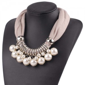 Elegant Pearl Pendant Women Short Style Graceful Fashion Scarf Necklace - Khaki