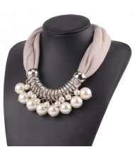 Elegant Pearl Pendant Women Short Style Graceful Fashion Scarf Necklace - Khaki