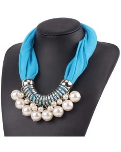 Elegant Pearl Pendant Women Short Style Graceful Fashion Scarf Necklace - Sky Blue