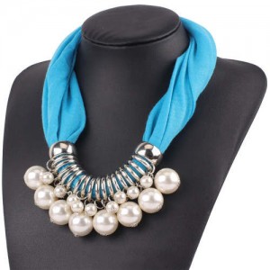 Elegant Pearl Pendant Women Short Style Graceful Fashion Scarf Necklace - Sky Blue