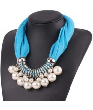 Elegant Pearl Pendant Women Short Style Graceful Fashion Scarf Necklace - Sky Blue