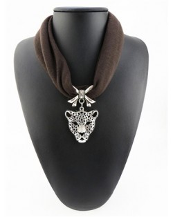 Leopard Head Pendant High Fashion Short Cool Style Women Scarf Necklace - Coffee