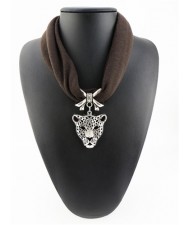 Leopard Head Pendant High Fashion Short Cool Style Women Scarf Necklace - Coffee