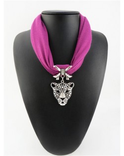Leopard Head Pendant High Fashion Short Cool Style Women Scarf Necklace - Fuchsia