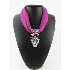 Leopard Head Pendant High Fashion Short Cool Style Women Scarf Necklace - Fuchsia