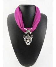 Leopard Head Pendant High Fashion Short Cool Style Women Scarf Necklace - Fuchsia