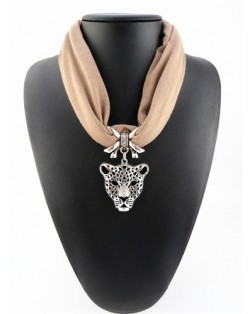 Leopard Head Pendant High Fashion Short Cool Style Women Scarf Necklace - Khaki