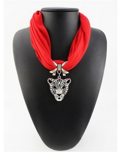 Leopard Head Pendant High Fashion Short Cool Style Women Scarf Necklace - Red