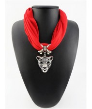 Leopard Head Pendant High Fashion Short Cool Style Women Scarf Necklace - Red