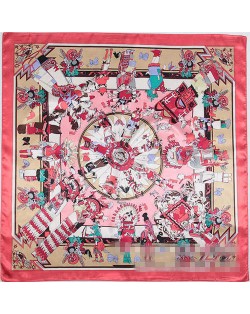 Classic Amerian Indian Party Theme Artificial Silk 90*90 cm Women Square Scarf - Pink