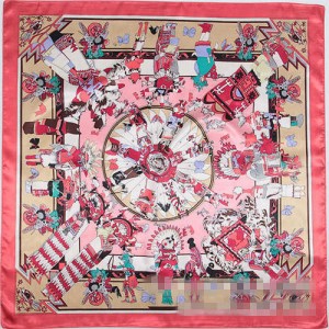 Classic Amerian Indian Party Theme Artificial Silk 90*90 cm Women Square Scarf - Pink