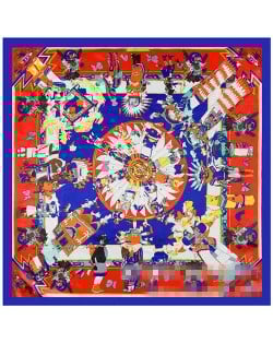 Classic Amerian Indian Party Theme Artificial Silk 90*90 cm Women Square Scarf - Royal Blue