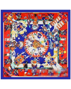 Classic Amerian Indian Party Theme Artificial Silk 90*90 cm Women Square Scarf - Royal Blue