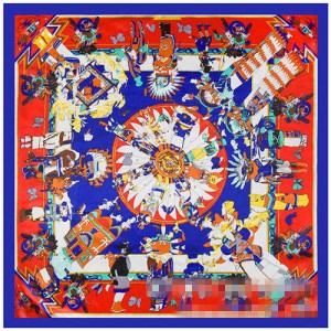 Classic Amerian Indian Party Theme Artificial Silk 90*90 cm Women Square Scarf - Royal Blue