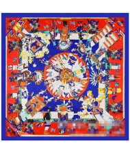 Classic Amerian Indian Party Theme Artificial Silk 90*90 cm Women Square Scarf - Royal Blue