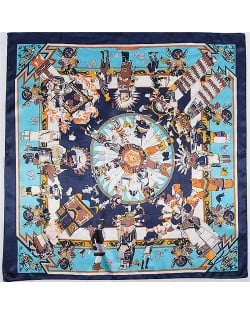 Classic Amerian Indian Party Theme Artificial Silk 90*90 cm Women Square Scarf - Blue