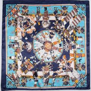 Classic Amerian Indian Party Theme Artificial Silk 90*90 cm Women Square Scarf - Blue