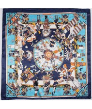 Classic Amerian Indian Party Theme Artificial Silk 90*90 cm Women Square Scarf - Blue