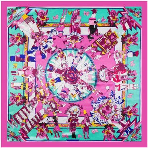 Classic Amerian Indian Party Theme Artificial Silk 90*90 cm Women Square Scarf - Rose