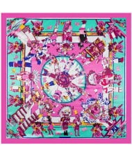 Classic Amerian Indian Party Theme Artificial Silk 90*90 cm Women Square Scarf - Rose