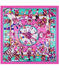 Classic Amerian Indian Party Theme Artificial Silk 90*90 cm Women Square Scarf - Rose