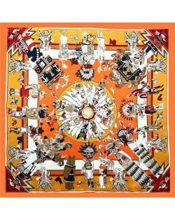 Classic Amerian Indian Party Theme Artificial Silk 90*90 cm Women Square Scarf - Orange