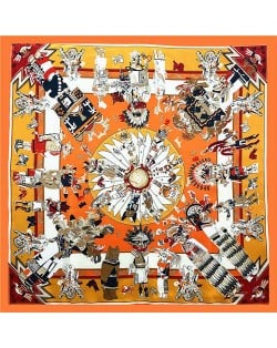 Classic Amerian Indian Party Theme Artificial Silk 90*90 cm Women Square Scarf - Orange