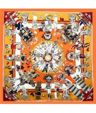 Classic Amerian Indian Party Theme Artificial Silk 90*90 cm Women Square Scarf - Orange