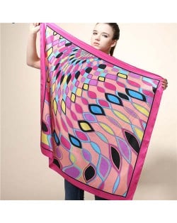 Geometric Rhombus Ripples Design 90*90 cm Women Square Scarf - Rose