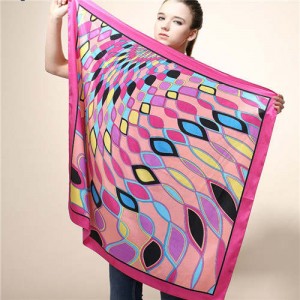 Geometric Rhombus Ripples Design 90*90 cm Women Square Scarf - Rose