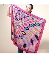 Geometric Rhombus Ripples Design 90*90 cm Women Square Scarf - Rose