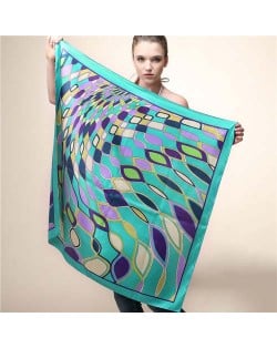 Geometric Rhombus Ripples Design 90*90 cm Women Square Scarf - Green