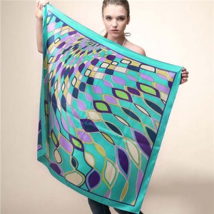 Geometric Rhombus Ripples Design 90*90 cm Women Square Scarf - Green