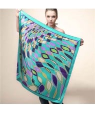 Geometric Rhombus Ripples Design 90*90 cm Women Square Scarf - Green