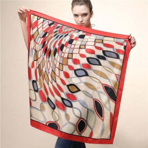 Geometric Rhombus Ripples Design 90*90 cm Women Square Scarf - Red