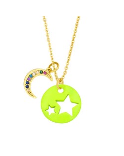 Star and Moon Combo Colorful Fashion Oil-spot Glazed Wholesale Costume Necklace - Yellow