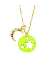 Star and Moon Combo Colorful Fashion Oil-spot Glazed Wholesale Costume Necklace - Yellow