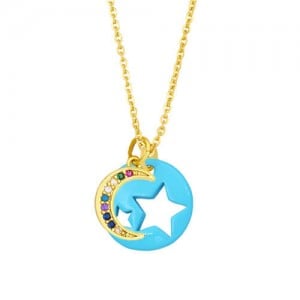 Star and Moon Combo Colorful Fashion Oil-spot Glazed Wholesale Costume Necklace - Blue